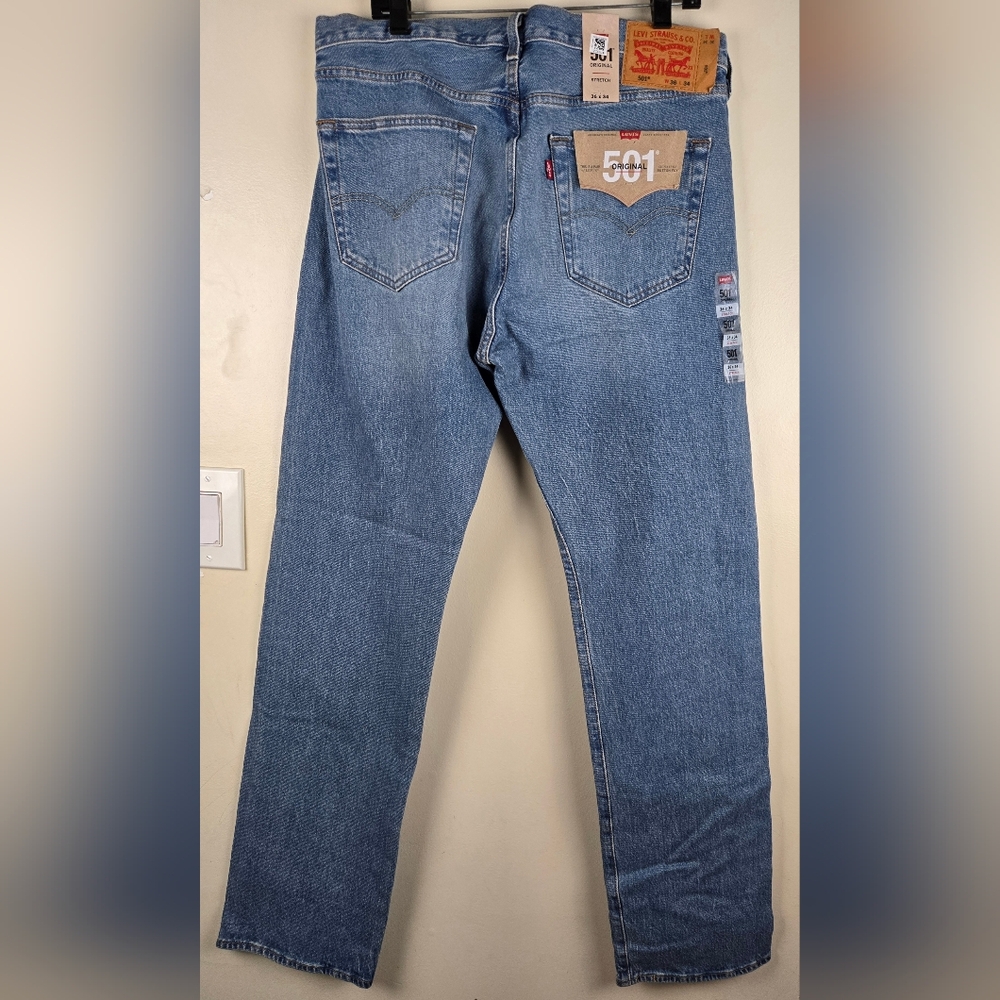 NWT Levi's Original 501 Medium Blue Straight Jeans Size 36x34 Stretch - Picture 3 of 5